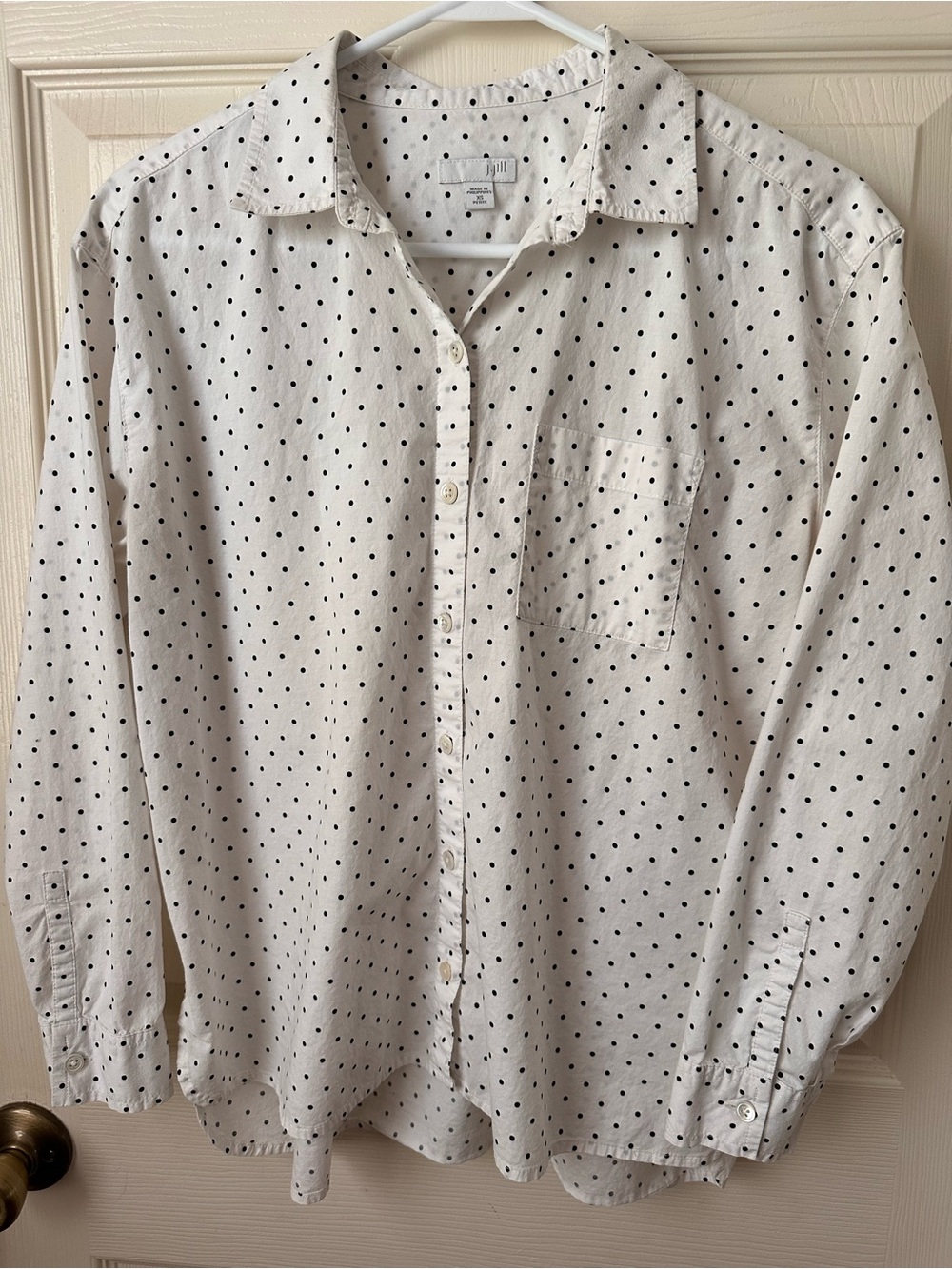 J. Jill White Button-Down Shirt with Black Polka Dots size XS